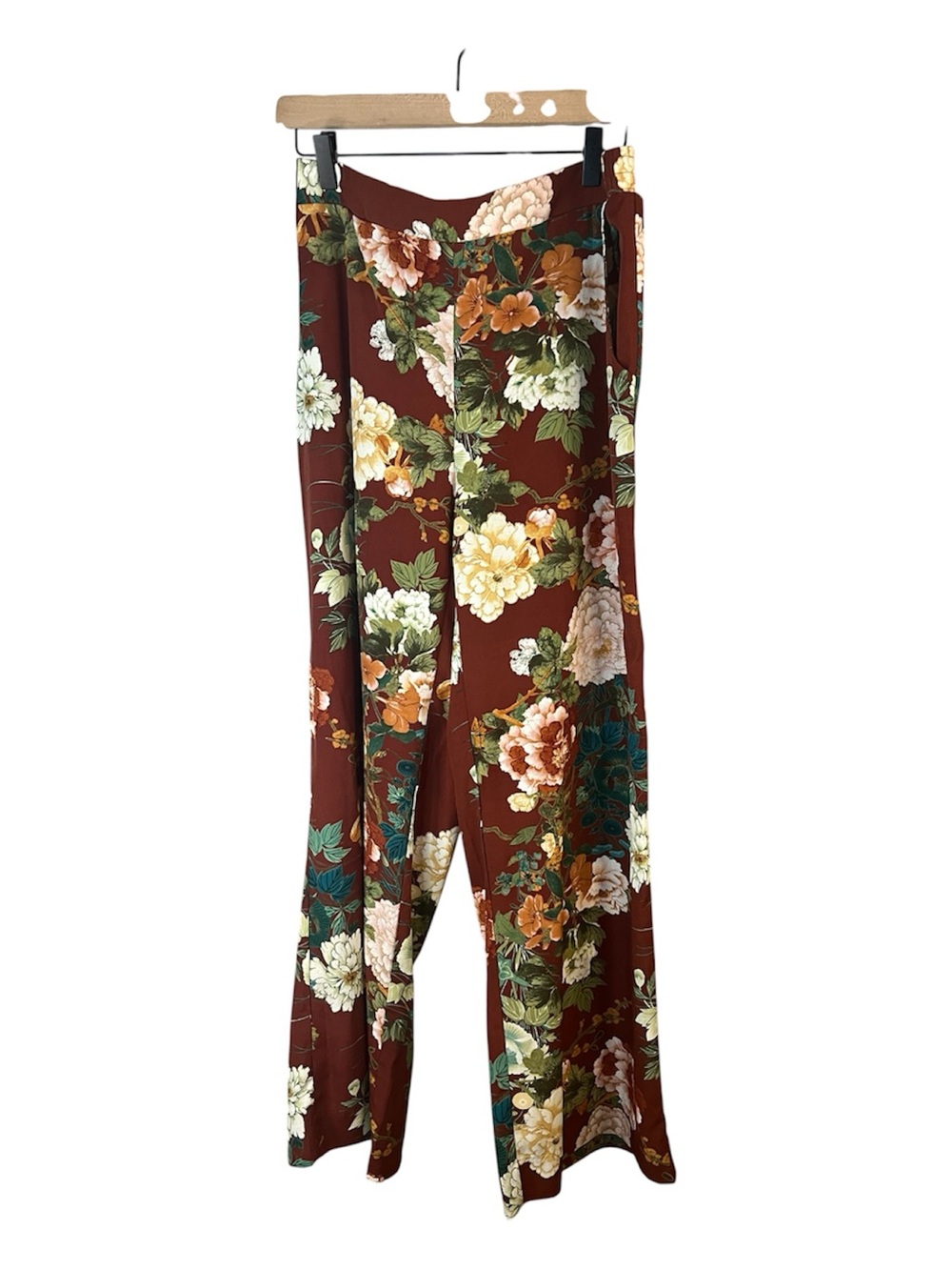 Chico's Brown Floral Wide-Leg Satin Pants